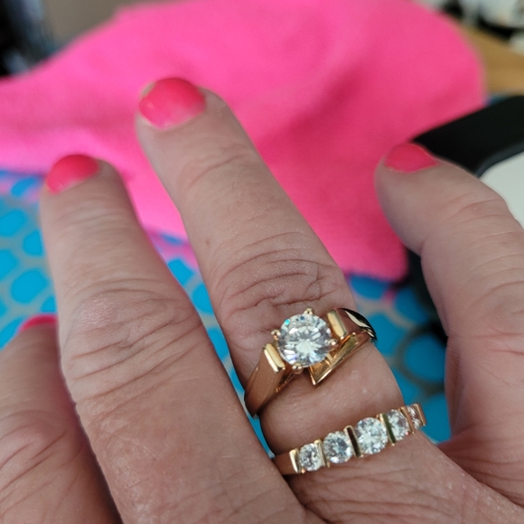 Bridal set 14k solid gold diamonique rings Nwot - Picture 13 of 17